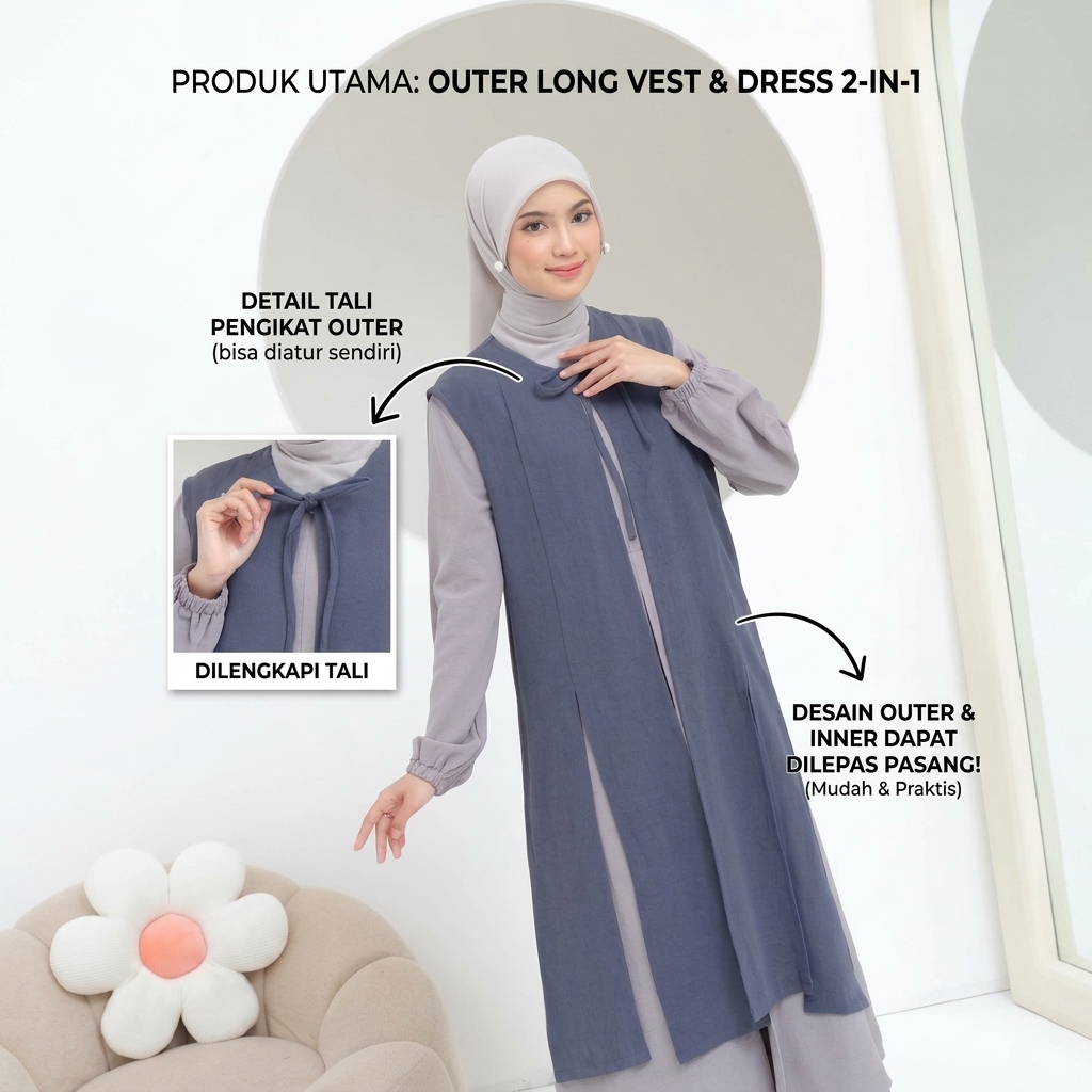SHABIYAN 601 Dress Gamis Set 2 in 1 Long Outer
