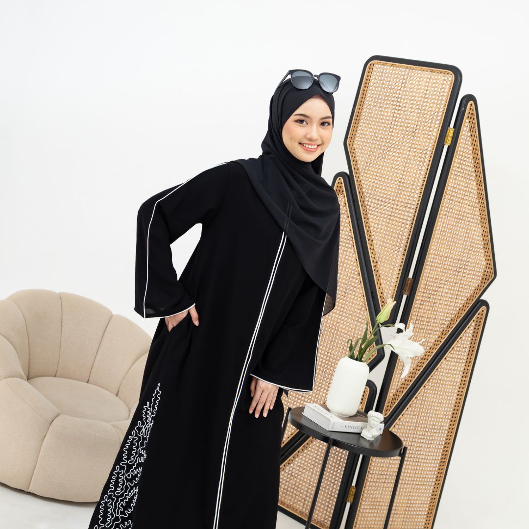 SHABIYAN 617 Abaya Bordir Jetblack Haji dan Umrah Busui