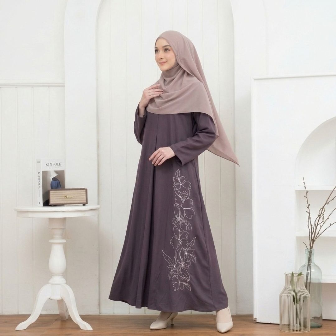SHABIYAN-658 Gamis Wanita Bordir Simpel Anti-UV