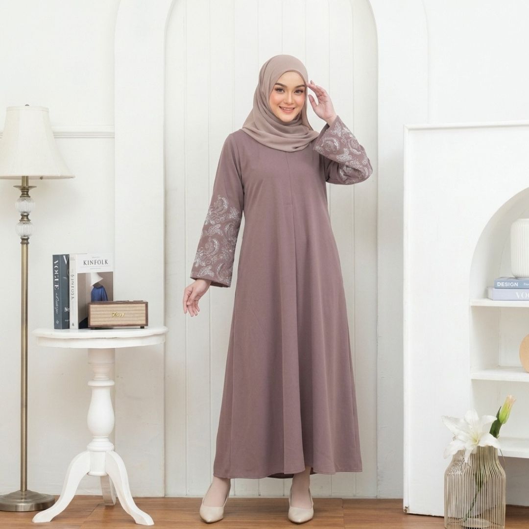 SHABIYAN-657 Gamis Wanita Bordir Lengan Simpel Elegan