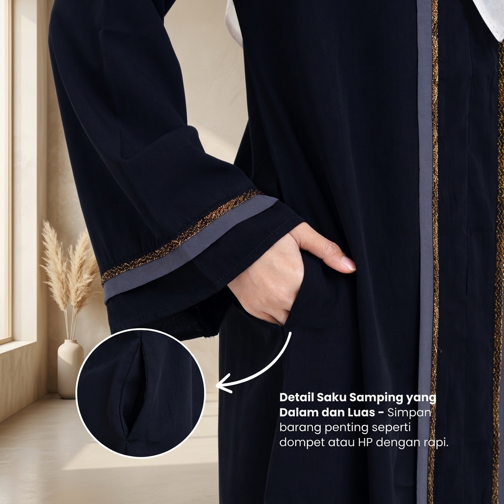 SHABIYAN 616 Gamis Abaya Hitam Elegan | Jetblack Arab Style Busui Friendly
