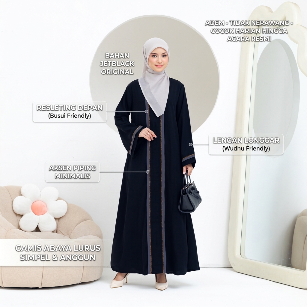 SHABIYAN 616 Gamis Abaya Hitam Elegan | Jetblack Arab Style Busui Friendly
