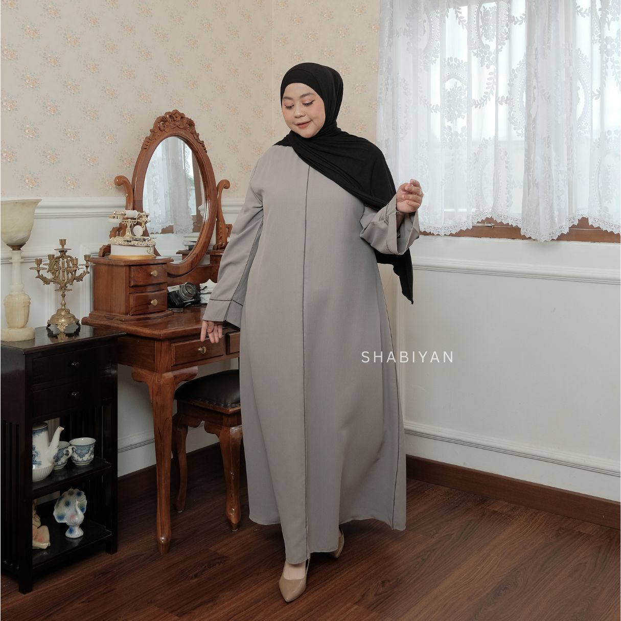 SHABIYAN 596 Gamis Dress Muslim Busui Friendly Polos