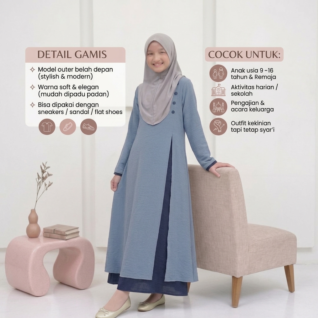 SHABIYAN-640 Gamis Muslim Anak Perempuan Tanggung umur 11-16 Tahun