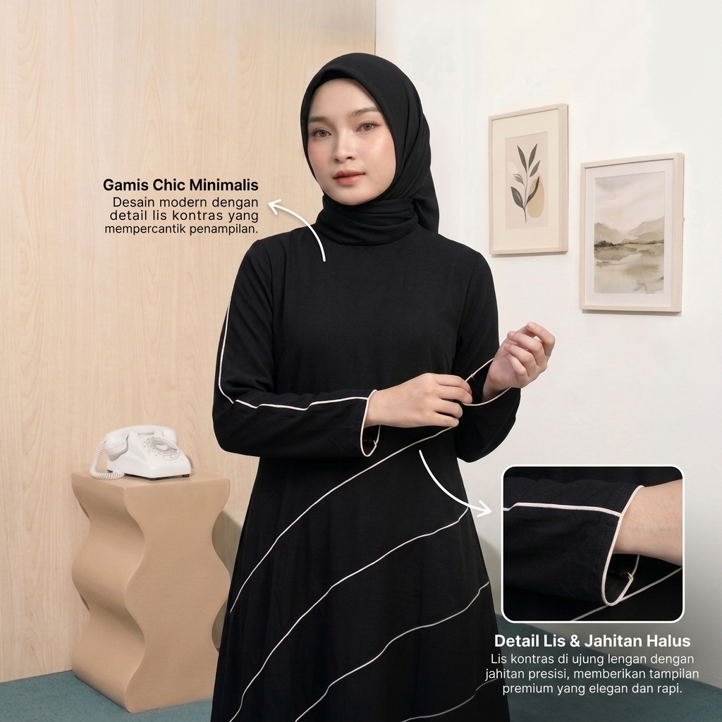 Gamis Remaja Wanita Hitam Simple Modern Muslimah | SHABIYAN-672