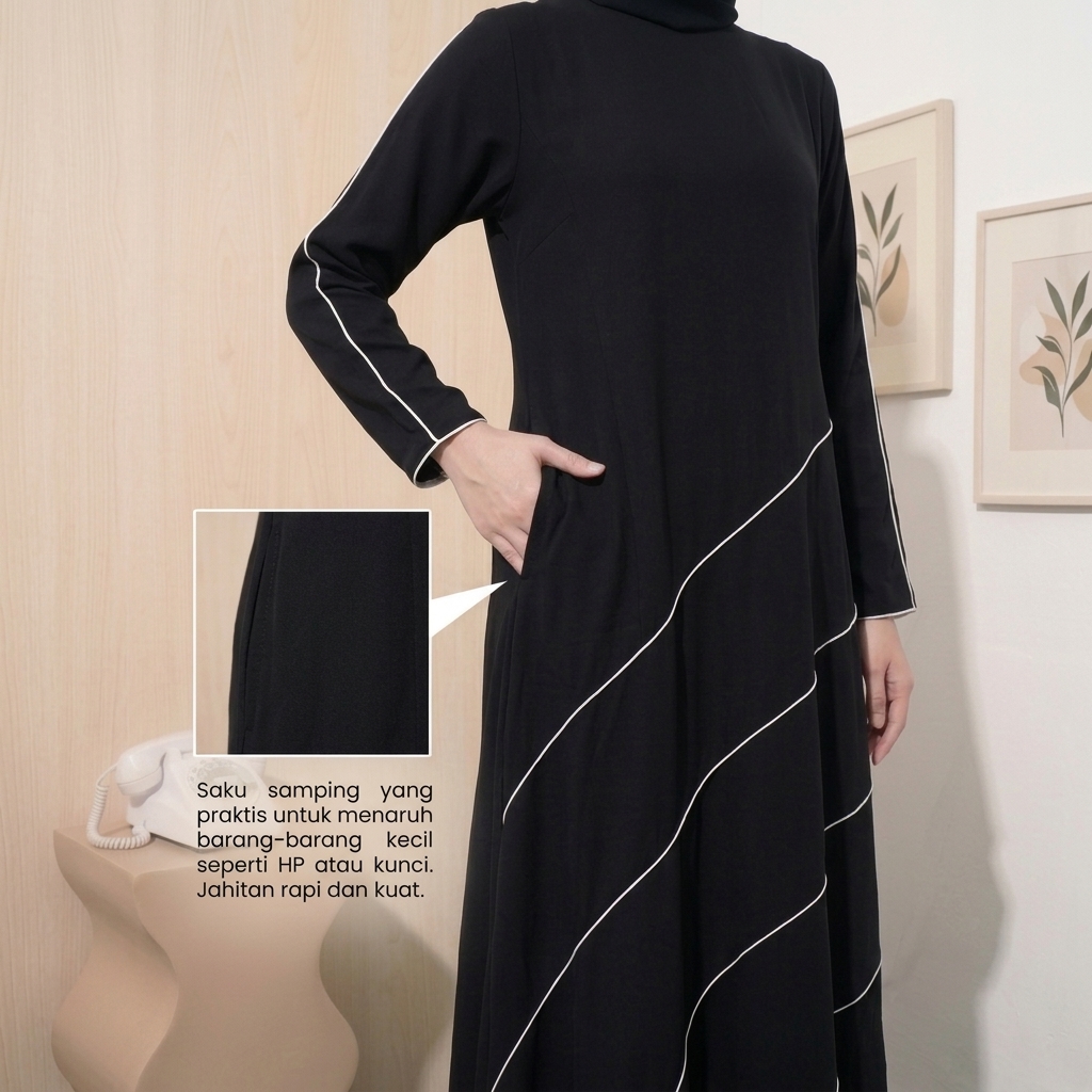 Gamis Remaja Wanita Hitam Simple Modern Muslimah | SHABIYAN-672
