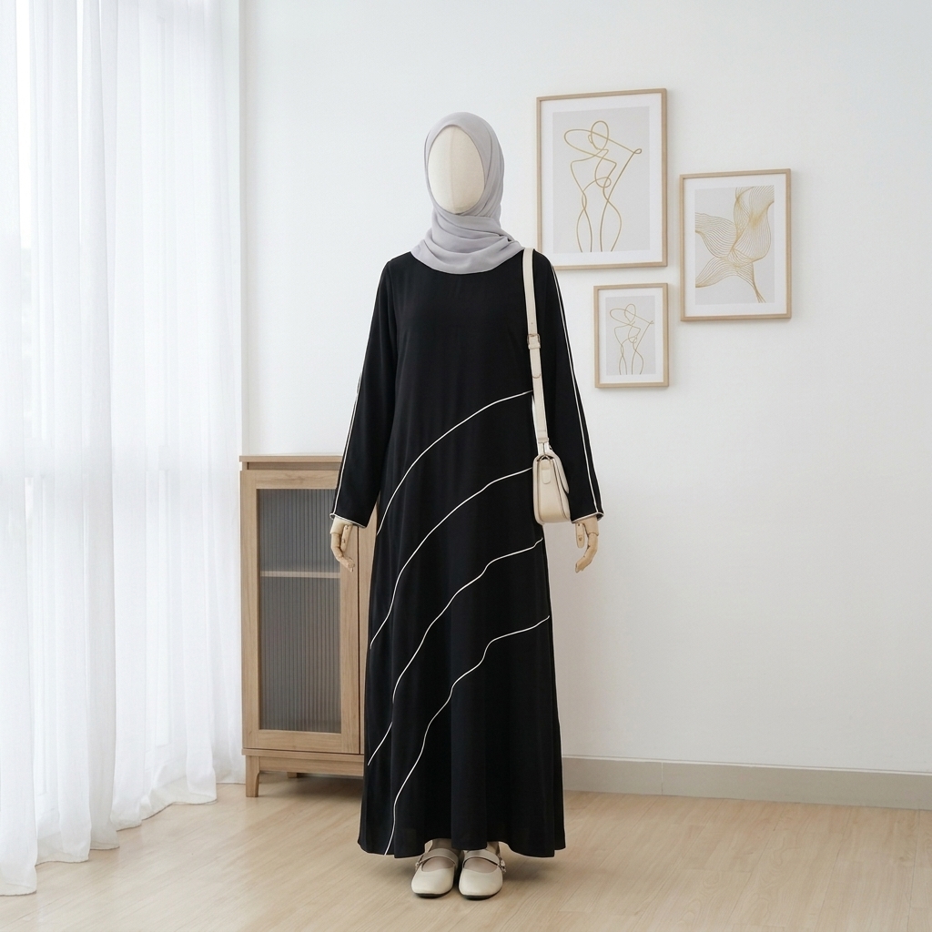 Gamis Remaja Wanita Hitam Simple Modern Muslimah | SHABIYAN-672