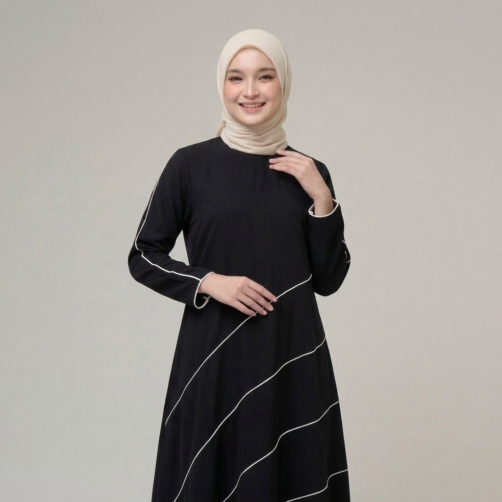 Gamis Remaja Wanita Hitam Simple Modern Muslimah | SHABIYAN-672
