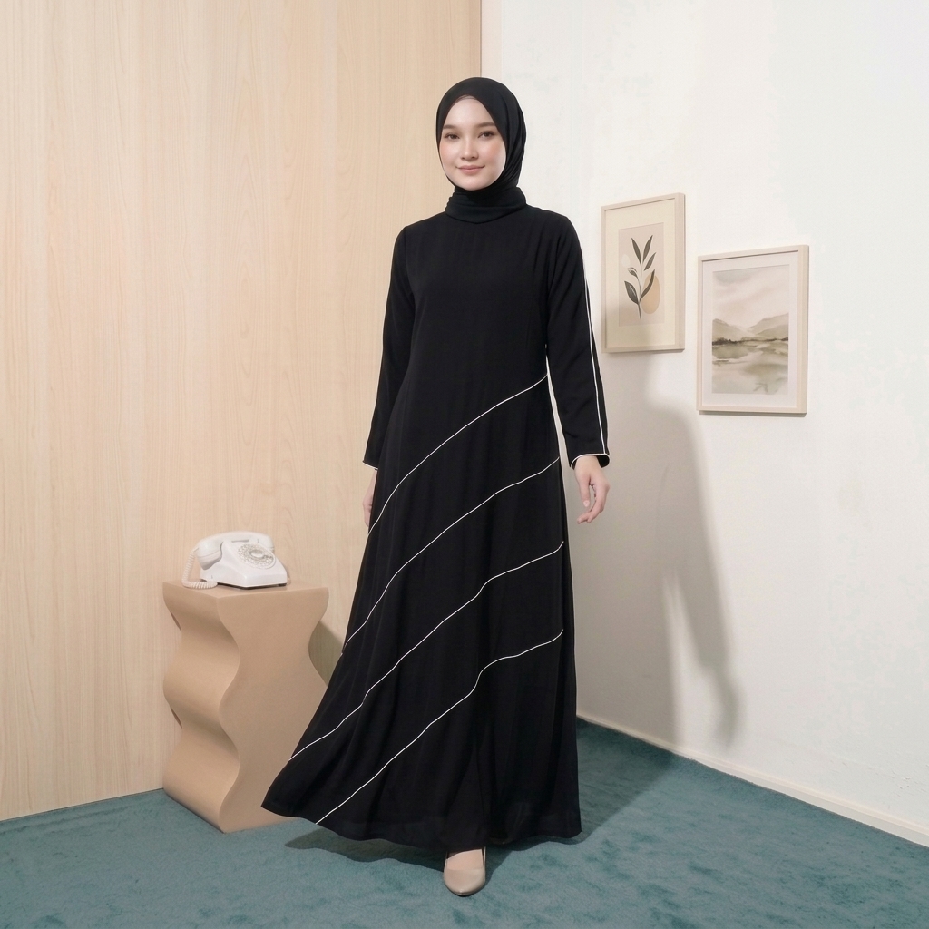 Gamis Remaja Wanita Hitam Simple Modern Muslimah | SHABIYAN-672