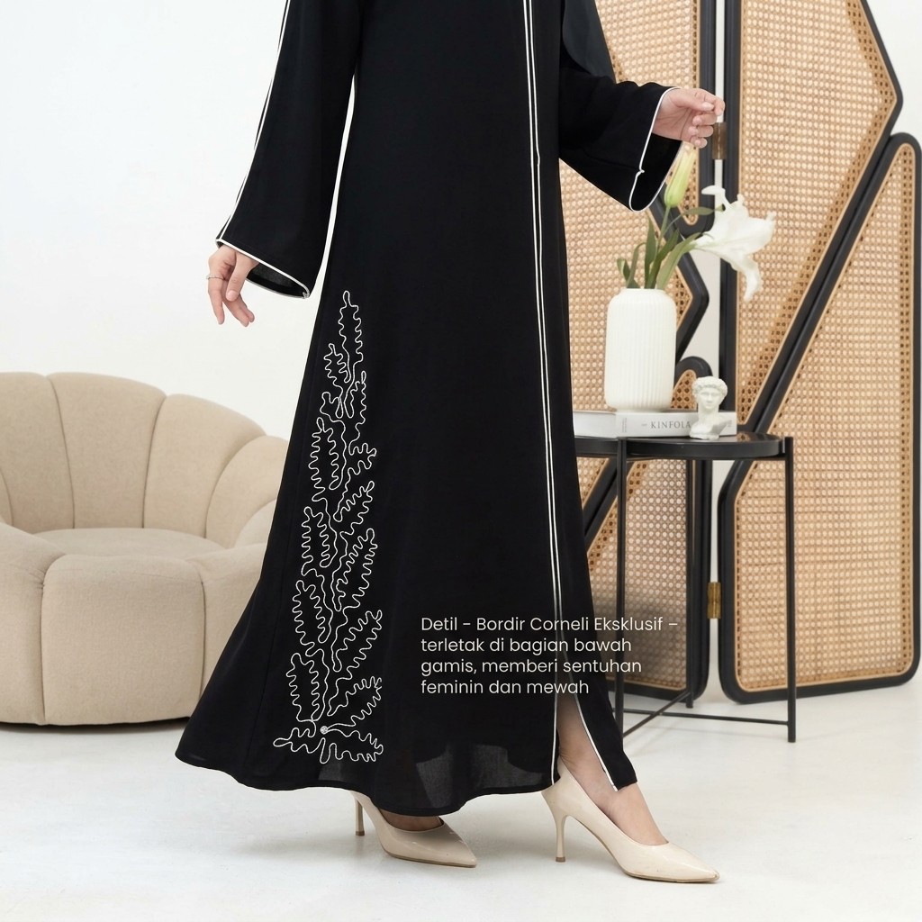 SHABIYAN 617 Abaya Bordir Jetblack Haji dan Umrah Busui