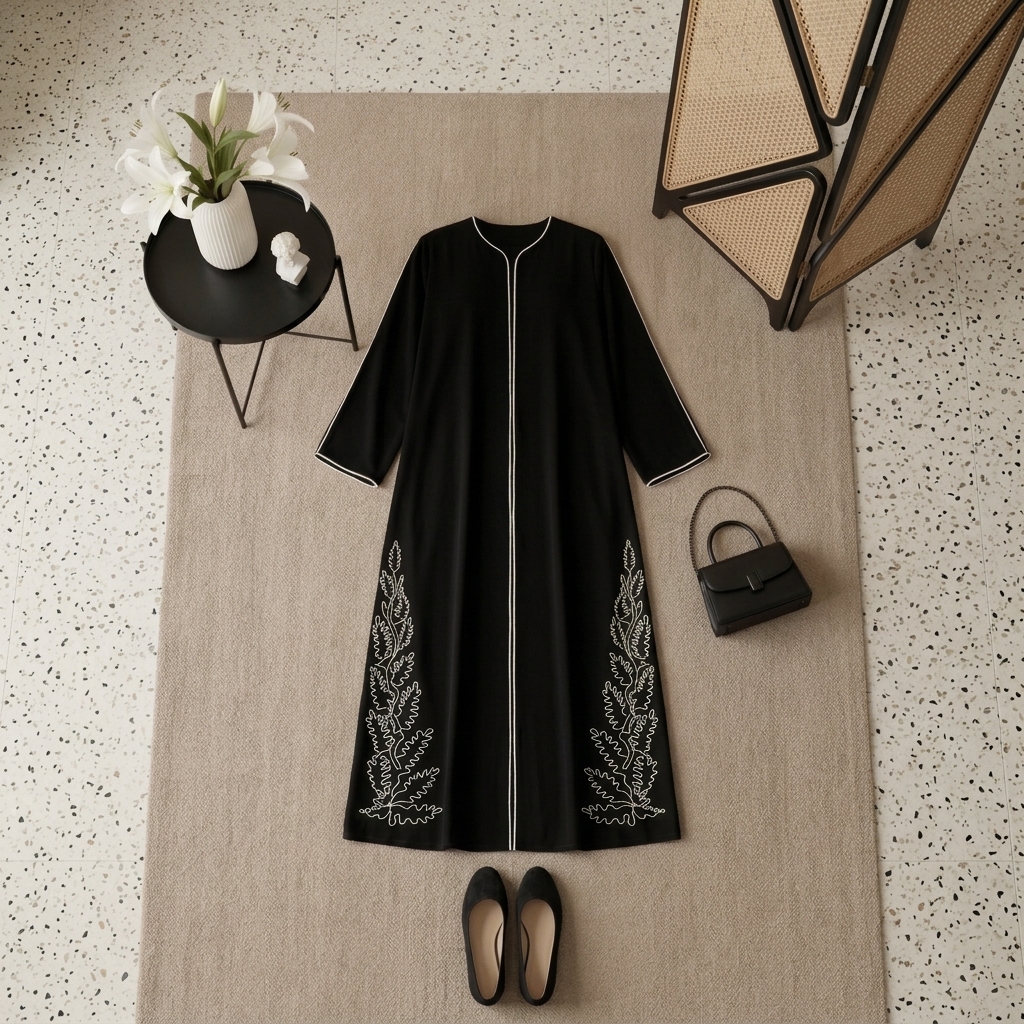 SHABIYAN 617 Abaya Bordir Jetblack Haji dan Umrah Busui