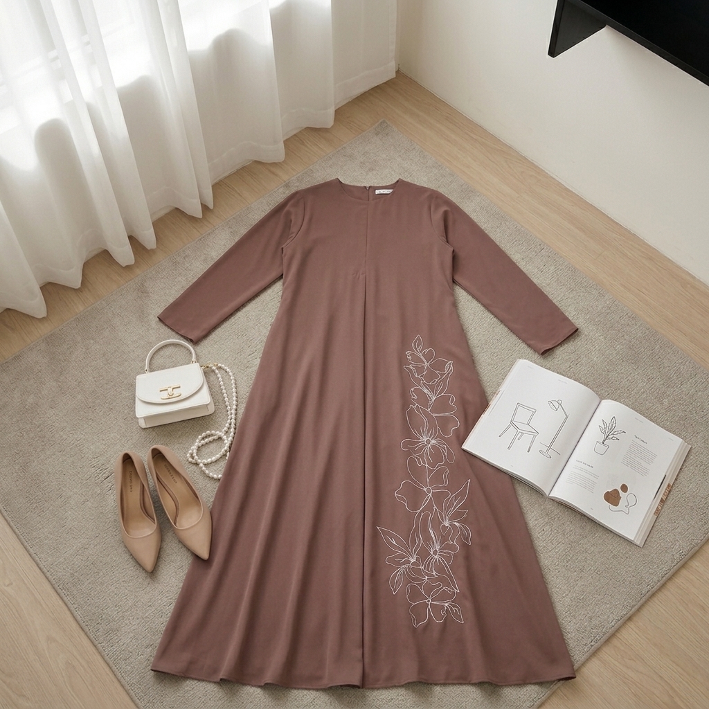 SHABIYAN-658 Gamis Wanita Bordir Simpel Anti-UV