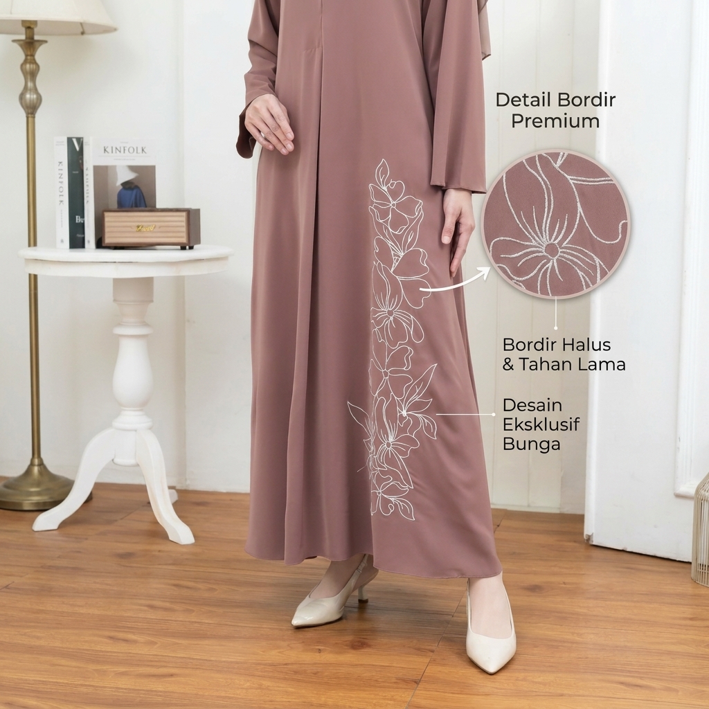 SHABIYAN-658 Gamis Wanita Bordir Simpel Anti-UV
