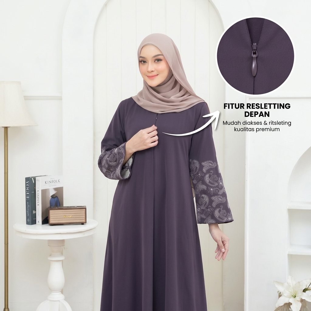 SHABIYAN-657 Gamis Wanita Bordir Lengan Simpel Elegan