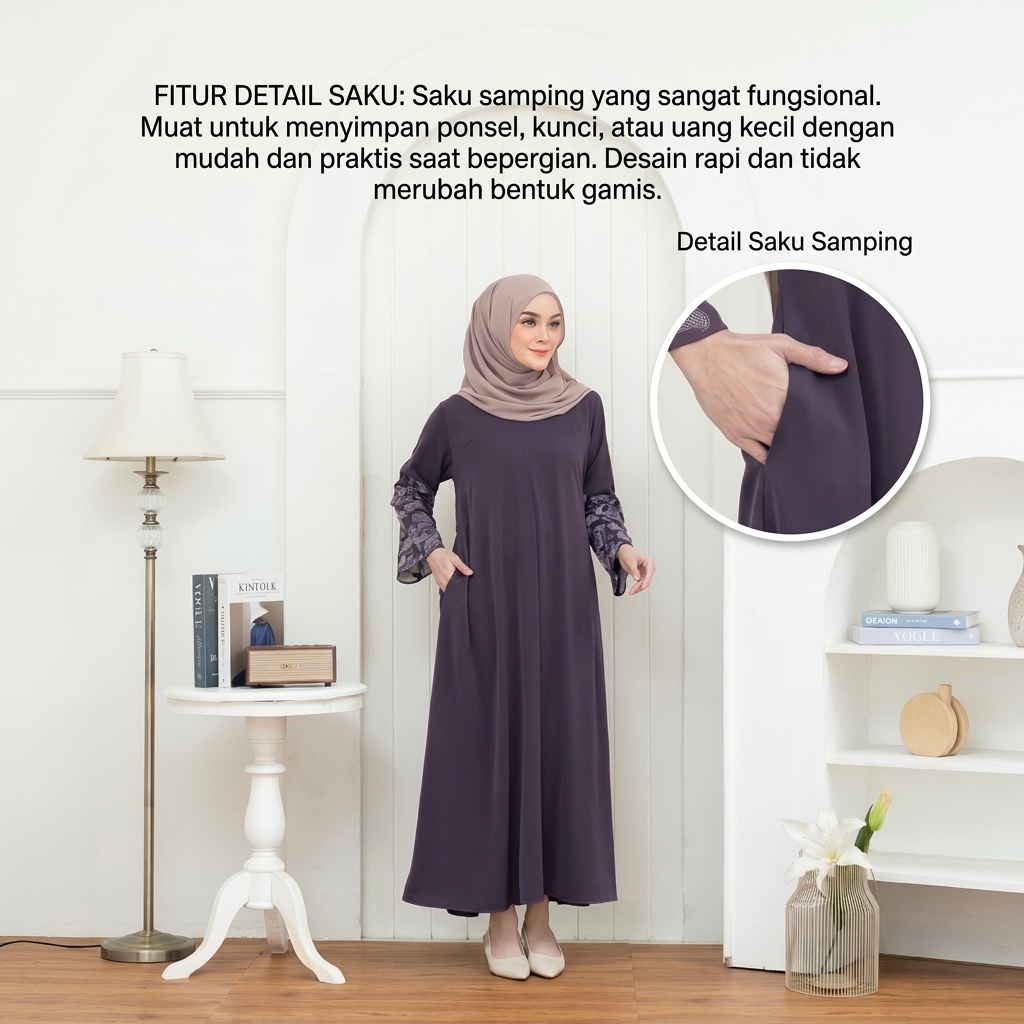 SHABIYAN-657 Gamis Wanita Bordir Lengan Simpel Elegan