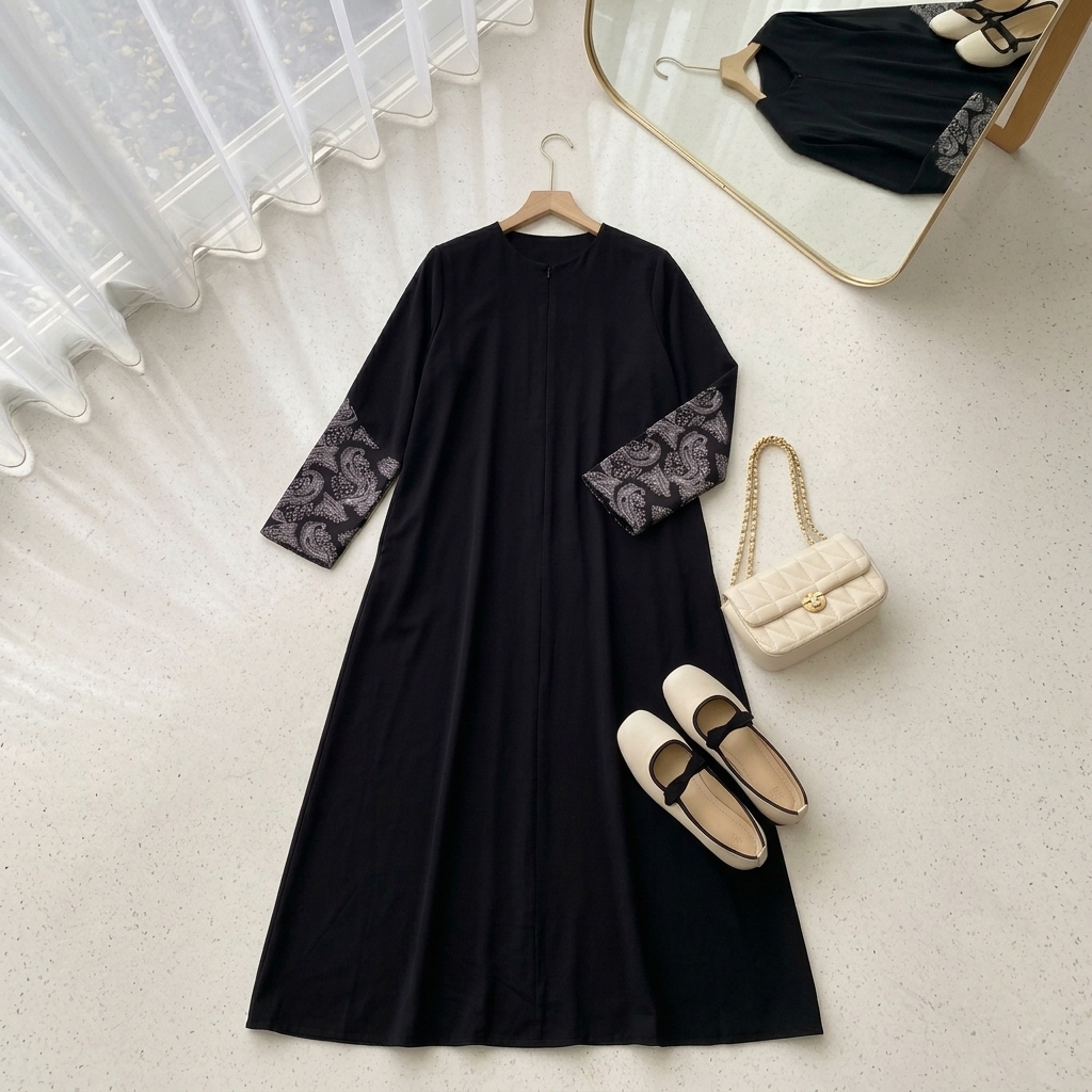 SHABIYAN-657 Gamis Wanita Bordir Lengan Simpel Elegan