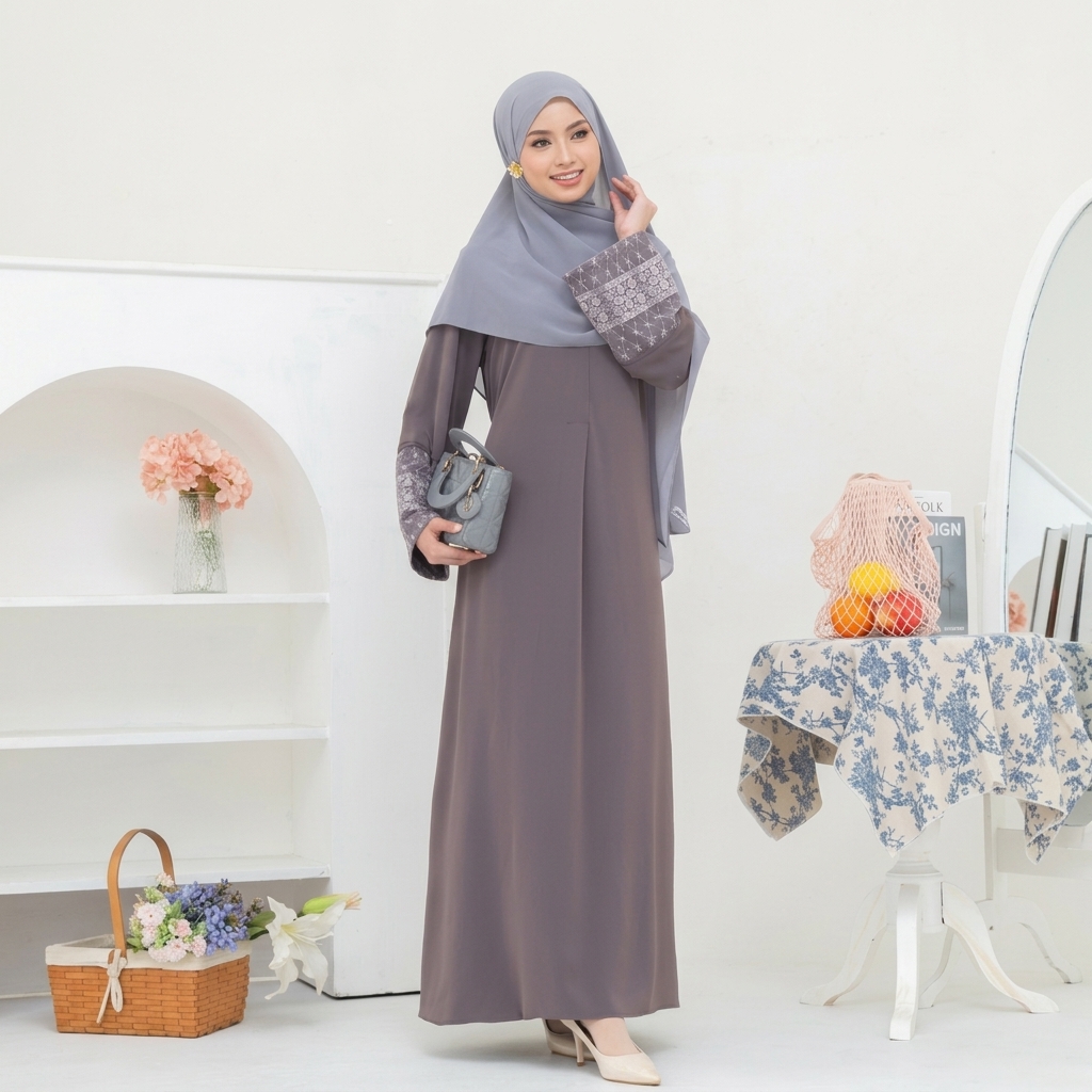 SHABIYAN-647 Gamis Umrah Haji Muslimah Bordir Elegan Longgar Nyaman