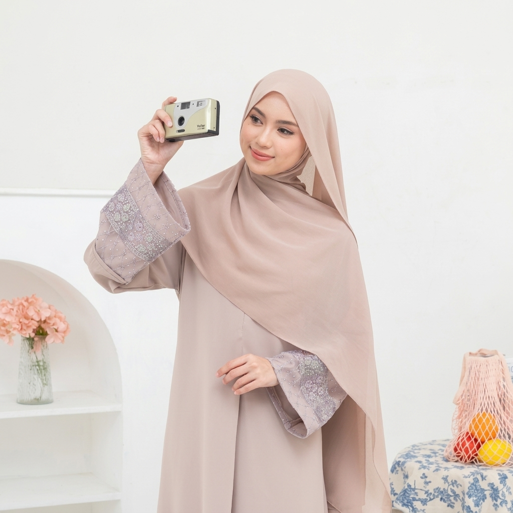 SHABIYAN-647 Gamis Umrah Haji Muslimah Bordir Elegan Longgar Nyaman