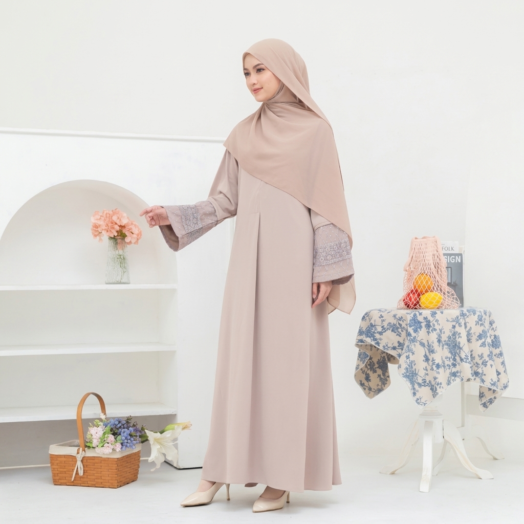 SHABIYAN-647 Gamis Umrah Haji Muslimah Bordir Elegan Longgar Nyaman