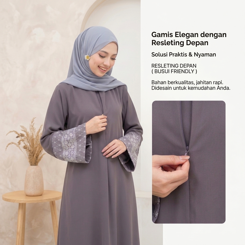 SHABIYAN-647 Gamis Umrah Haji Muslimah Bordir Elegan Longgar Nyaman
