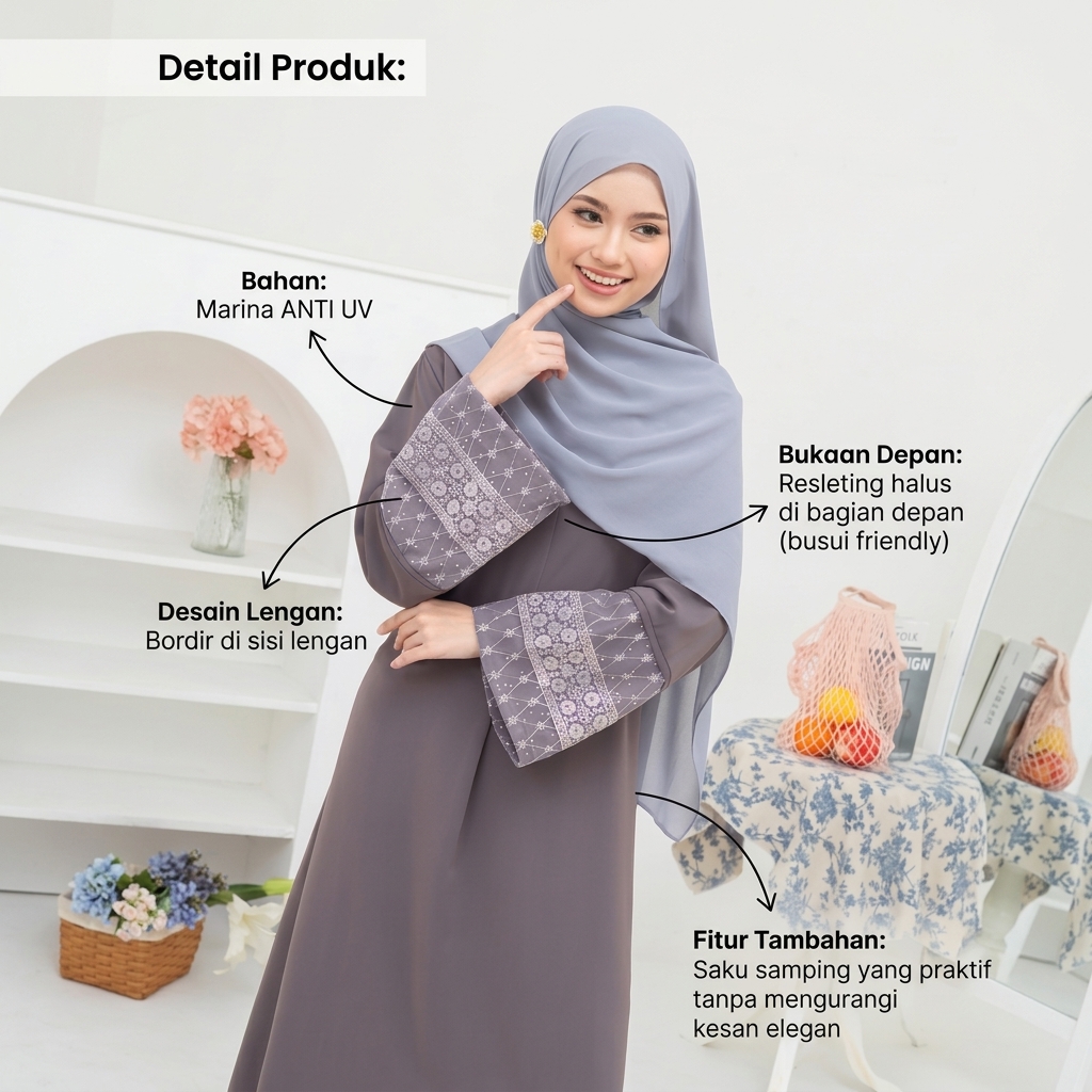 SHABIYAN-647 Gamis Umrah Haji Muslimah Bordir Elegan Longgar Nyaman