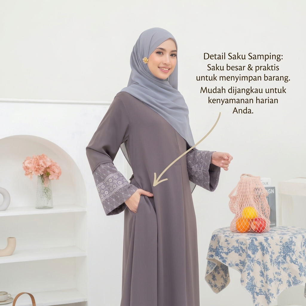 SHABIYAN-647 Gamis Umrah Haji Muslimah Bordir Elegan Longgar Nyaman