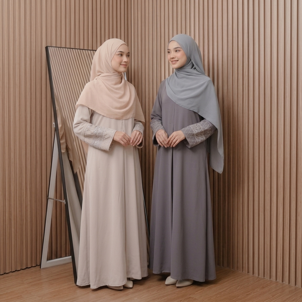 SHABIYAN-647 Gamis Umrah Haji Muslimah Bordir Elegan Longgar Nyaman